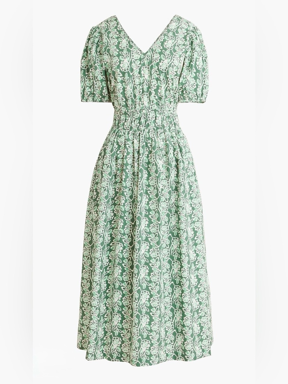 J.Crew Factory Smocked-waist Poplin Midi Dress in Pale Spinach Eucalyptu
